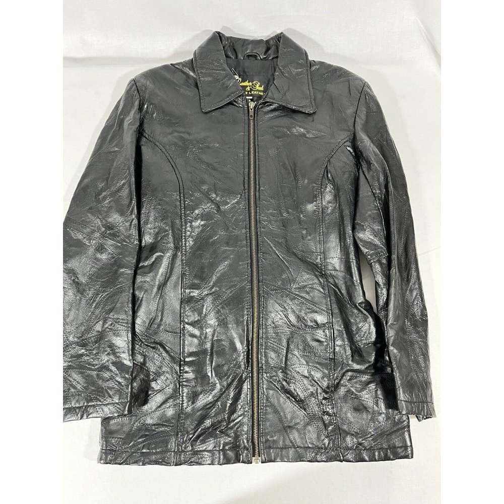 Vintage Womens Leather & Soul Black Patchwork Biker Leather Jacket Size L